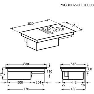 AEG 8000 FlexiBridge, ширина 83 см, черный - Интегрируемая индукционная варочная панель с вытяжкой