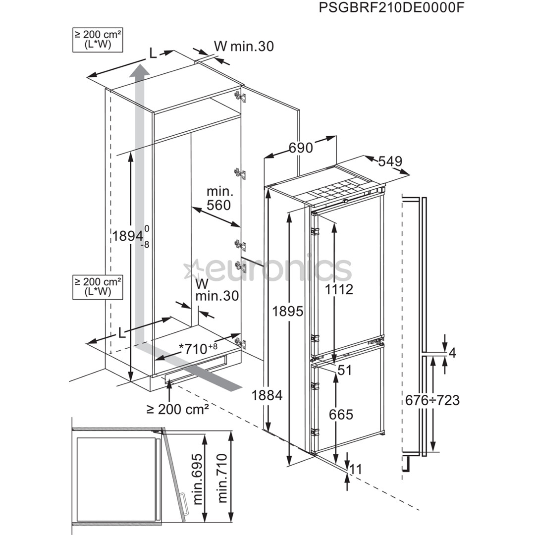 Electrolux 700, NoFrost, 376 L, 189 cm - Built-in Refrigerator