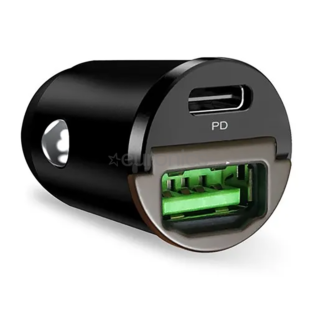 Puro Mini, USB-A, USB-C, 30 W, melna - Auto lādētājs