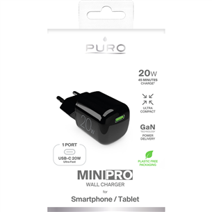 Puro MiniPro, USB-C, 20 W, melna - Lādētājs