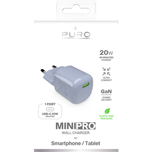 Puro MiniPro, USB-C, 20 W, gaiši zila - Lādētājs