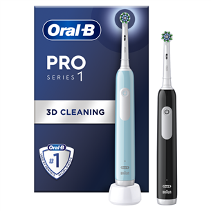 Braun Oral-B Pro Series 1, 2 gab., gaisi zila/melna - Elektrisko zobu birstu komplekts