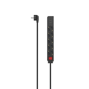 Hama Power Strip, 5-ligzdas, 2x USB-A, 17 W, 1.4 m, melna - Pagarinātājs ar slēdzi 00223184