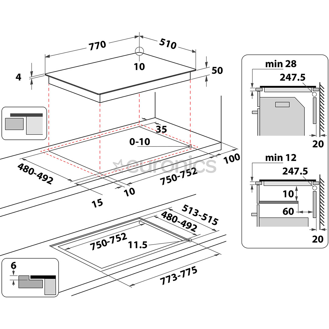 Whirlpool, platums 77 cm, melna - Iebūvējama indukcijas plīts virsma