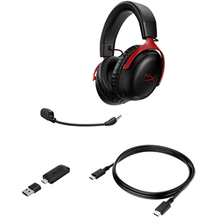 HyperX Cloud III Wireless, melna/sarkana - Bezvadu austiņas