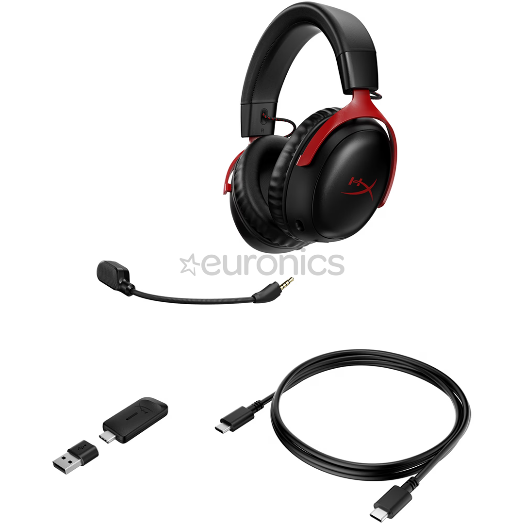 HyperX Cloud III Wireless, melna/sarkana - Bezvadu austiņas