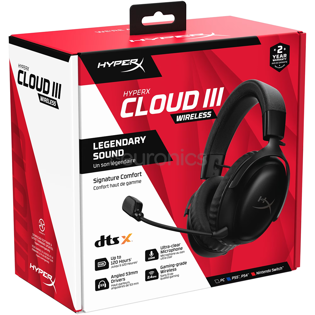 HyperX Cloud III Wireless, melna - Bezvadu austiņas