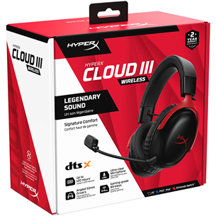 HyperX Cloud III Wireless, melna/sarkana - Bezvadu austiņas