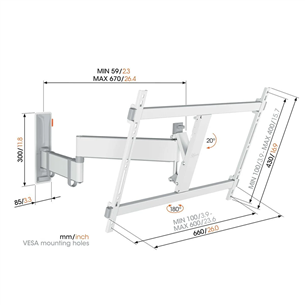 Vogel's TVM 3643 Full-Motion, 180º, 40'' - 77'', balta - Sienas stiprinājums televizoriem