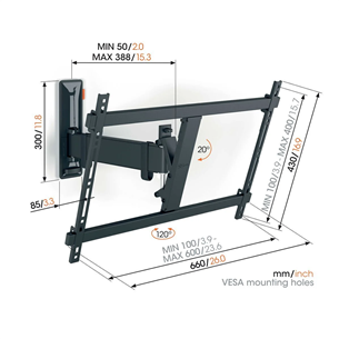 Vogel's TVM 3623 Full-Motion, 120º, 40'' - 77'', melna - Sienas stiprinājums televizoriem