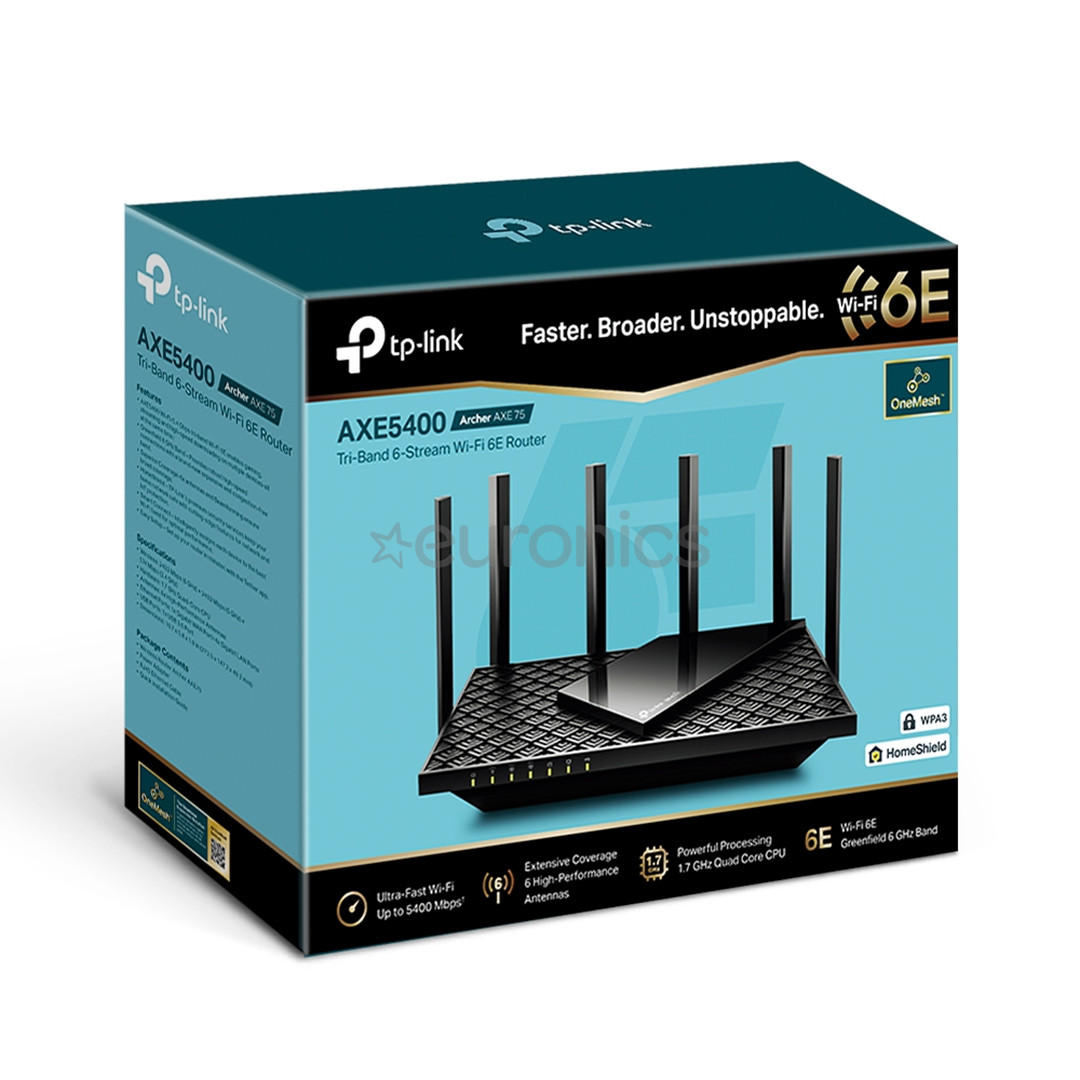 TP-Link Archer AXE75, AXE5400 Tri-Band Gigabit Wi-Fi 6E, черный - WiFi-роутер