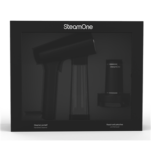 SteamOne, melna - Rokas apģērbu tvaicētājs + pūku noņēmējs