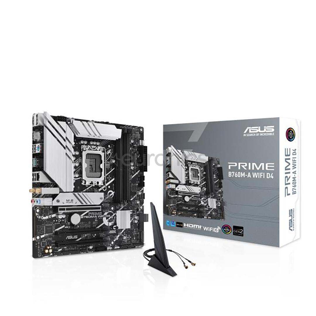 ASUS, Intel B760, LGA1700, DDR4, mATX, WiFi+BT - Mainboard