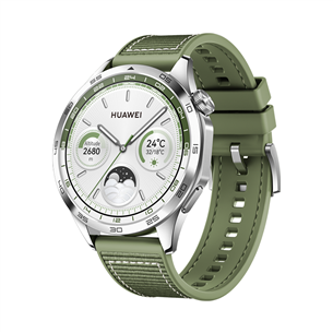 Huawei Watch GT4, 46 mm, nerūsējošā tērauda/zaļa - Viedpulkstenis