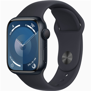 Apple Watch Series 9 GPS, 41 mm, Sport Band, S/M, melna - Viedpulkstenis MR8W3ET/A