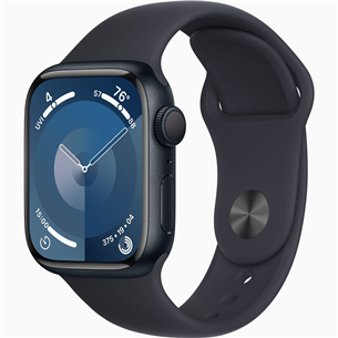 Apple Watch Series 9 GPS, 41 mm, Sport Band, S/M, melna - Viedpulkstenis