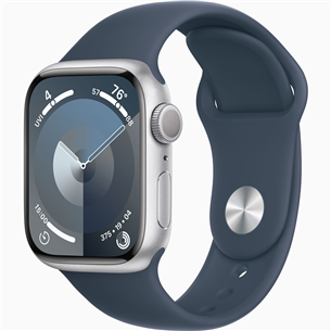 Apple Watch Series 9 GPS, 41 мм, Sport Band, S/M, серебристый/синий - Смарт-часы