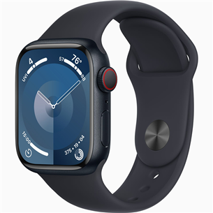 Apple Watch Series 9 GPS + Cellular, 41 mm, Sport Band, S/M, melna - Viedpulkstenis