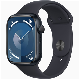 Apple Watch Series 9 GPS, 45 mm, Sport Band, S/M, melna - Viedpulkstenis