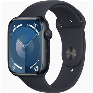Apple Watch Series 9 GPS, 45 mm, Sport Band, M/L, melna - Viedpulkstenis MR9A3ET/A
