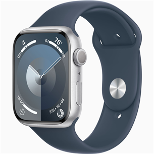 Apple Watch Series 9 GPS, 45 mm, Sport Band, M/L, sudraba/zila - Viedpulkstenis