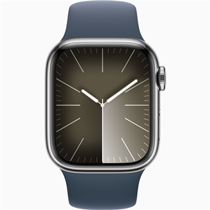 Apple Watch Series 9 GPS + Cellular, 41 мм, Sport Band, S/M, серебристая нержавеющая сталь/синий - Смарт-часы