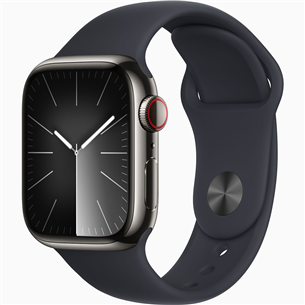 Apple Watch Series 9 GPS + Cellular, 41 mm, Sport Band, S/M, grafīta nerūsējošā tērauda/melna - Viedpulkstenis