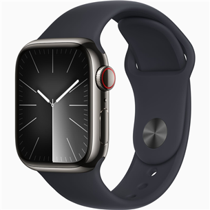 Apple Watch Series 9 GPS + Cellular, 41 mm, Sport Band, M/L, grafīta nerūsējošā tērauda/melna - Viedpulkstenis MRJ93ET/A