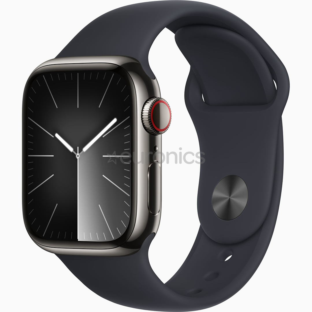 Apple Watch Series 9 GPS + Cellular, 41 mm, Sport Band, M/L, grafīta nerūsējošā tērauda/melna - Viedpulkstenis