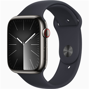 Apple Watch Series 9 GPS + Cellular, 45 mm, Sport Band, M/L, grafīta nerūsējošā tērauda/melna - Viedpulkstenis