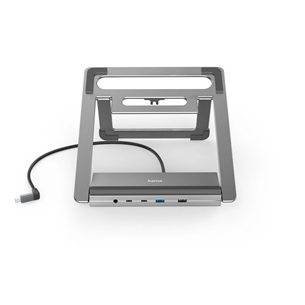 Hama Connect2Office Stand, USB-C dock, 12 porti, 2x HDMI, 100 W, pelēka - Portatīvā datora dokstacija