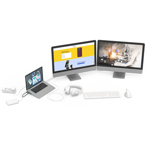 Hama Connect2Office Basic, USB-C Hub, 9 porti, 2x HDMI, 100 W, pelēka - Portatīvā datora dokstacija