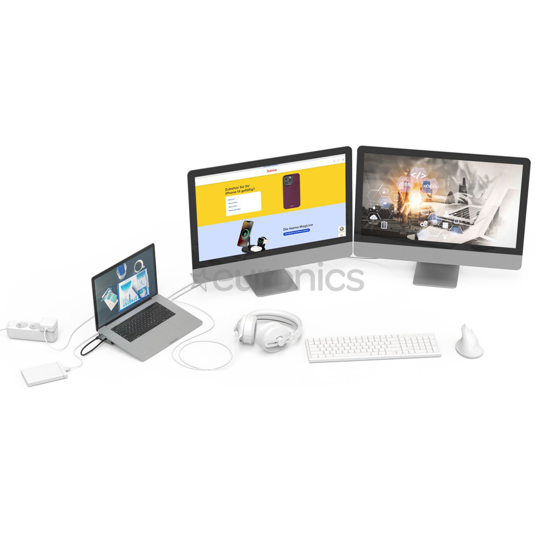 Hama Connect2Office Basic, USB-C Hub, 9 портов, 100 Вт, серый - Док-станция для ноутбука