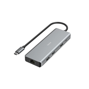 Hama CONNECT2Media, USB-C, 9 porti, 2x HDMI, 100 W, pelēka - Portatīvā datora dokstacija