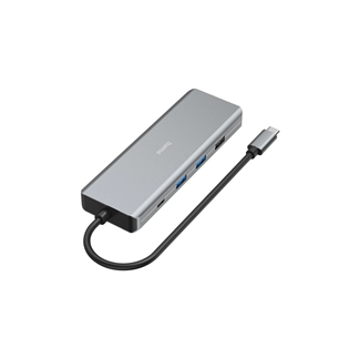 Hama CONNECT2Media, USB-C, 9 porti, 2x HDMI, 100 W, pelēka - Portatīvā datora dokstacija