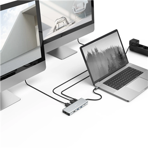 Hama CONNECT2Media, USB-C, 9 porti, 2x HDMI, 100 W, pelēka - Portatīvā datora dokstacija