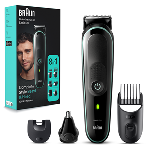 Braun Series 3, 8 vienā, Wet & Dry, melna/zaļa - Trimmeru komplekts