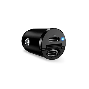 Puro Mini Car Charger, 2x USB-C, 30W, melna - Auto lādētājs
