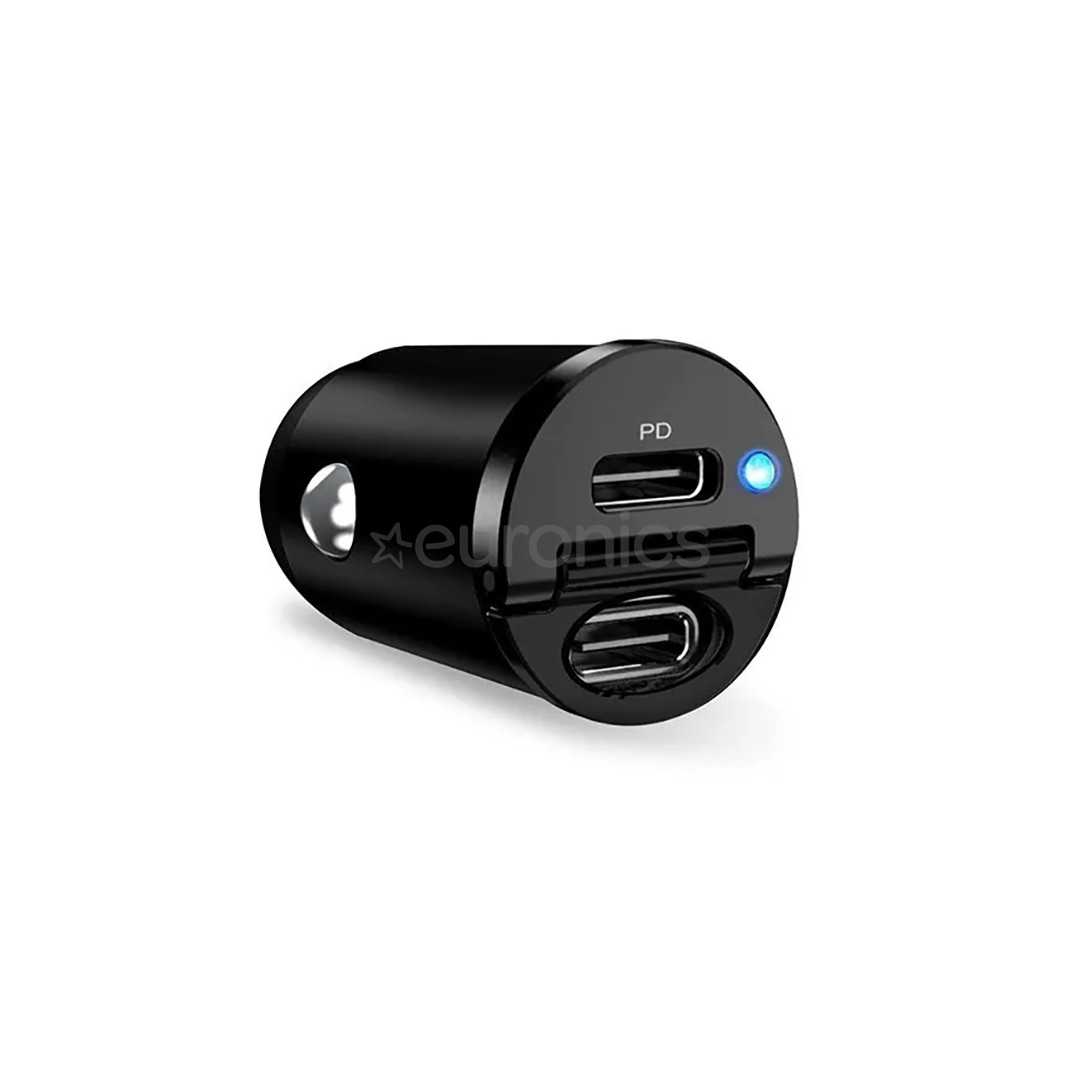 Puro Mini Car Charger, 2x USB-C, 30W, black - Car charger