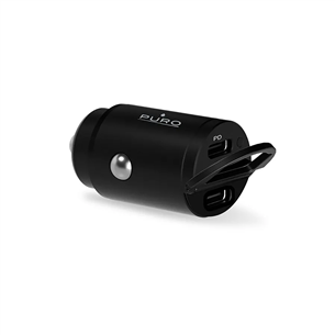 Puro Mini Car Charger, 2x USB-C, 30W, melna - Auto lādētājs