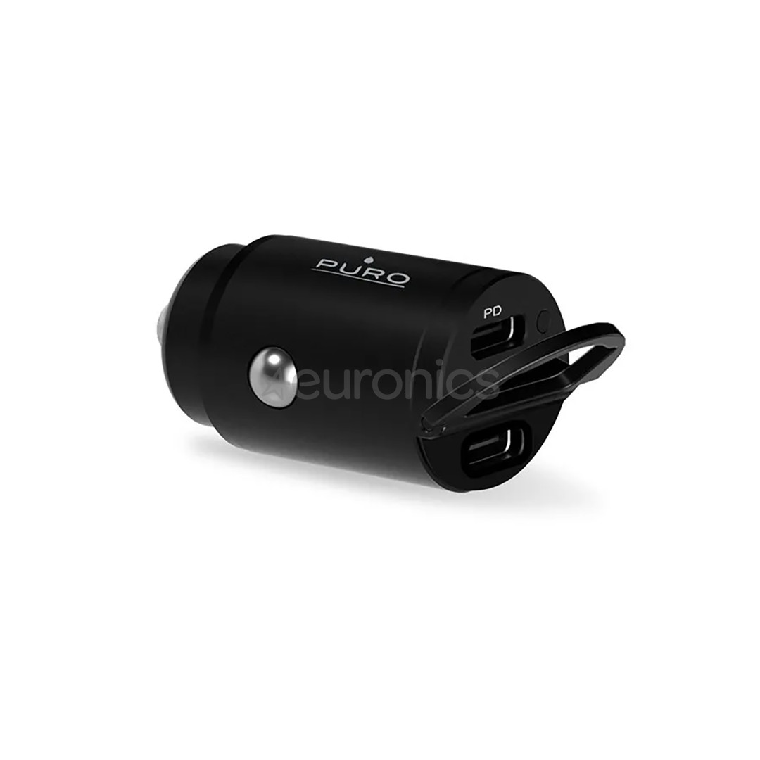 Puro Mini Car Charger, 2x USB-C, 30W, black - Car charger