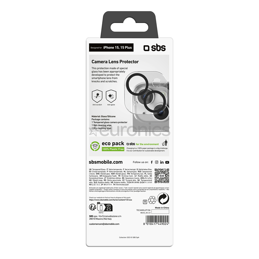 SBS Camera Lens Protector, iPhone 15/15 Plus - Kameras objektīva aizsargs