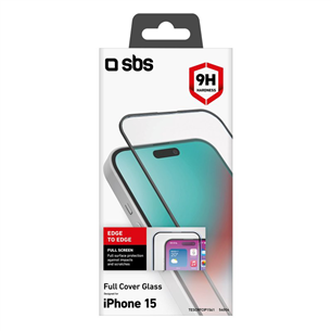SBS Full Cover Glass Screen Protector, iPhone 15 - Ekrāna aizsargs viedtālrunim