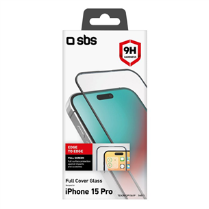SBS Full Cover Glass Screen Protector, iPhone 15 Pro - Ekrāna aizsargs viedtālrunim