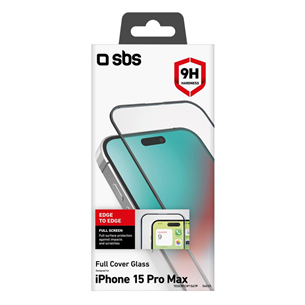 SBS Full Cover Glass Screen Protector, iPhone 15 Pro Max - Ekrāna aizsargs viedtālrunim