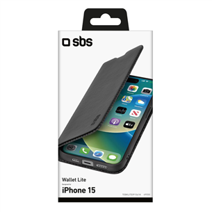 SBS Book Wallet Lite Case, iPhone 15, melna – Apvalks viedtālrunim