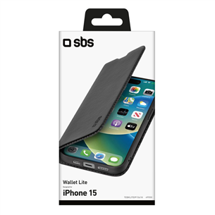 SBS Book Wallet Lite Case, iPhone 15, черный - Чехол для смартфона