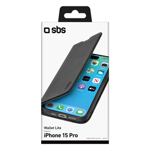 SBS Book Wallet Lite Case, iPhone 15 Pro, melna – Apvalks viedtālrunim
