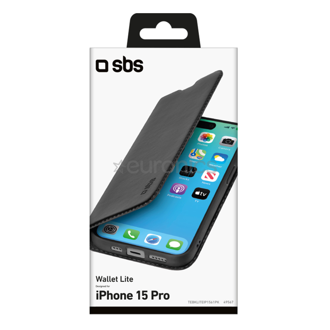 SBS Book Wallet Lite Case, iPhone 15 Pro, черный - Чехол для смартфона