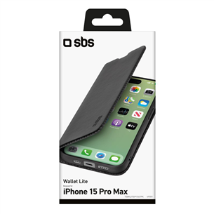 SBS Book Wallet Lite Case, iPhone 15 Pro Max, melna – Apvalks viedtālrunim